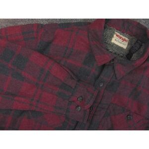 Wrangler Shacket Mens Large Red Black Buffalo Plaid Fleece Flannel Jacket